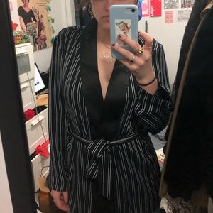 Zara Navy and White Pinstripe Satin Blazer